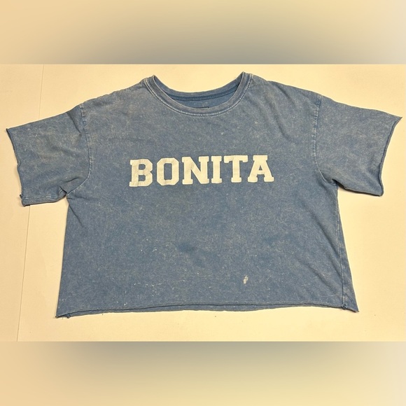 MODERN LUX Womens Cropped Mineral Wash Graphic Tee “BONITA” Short Sleeve Size M - Picture 10 of 10